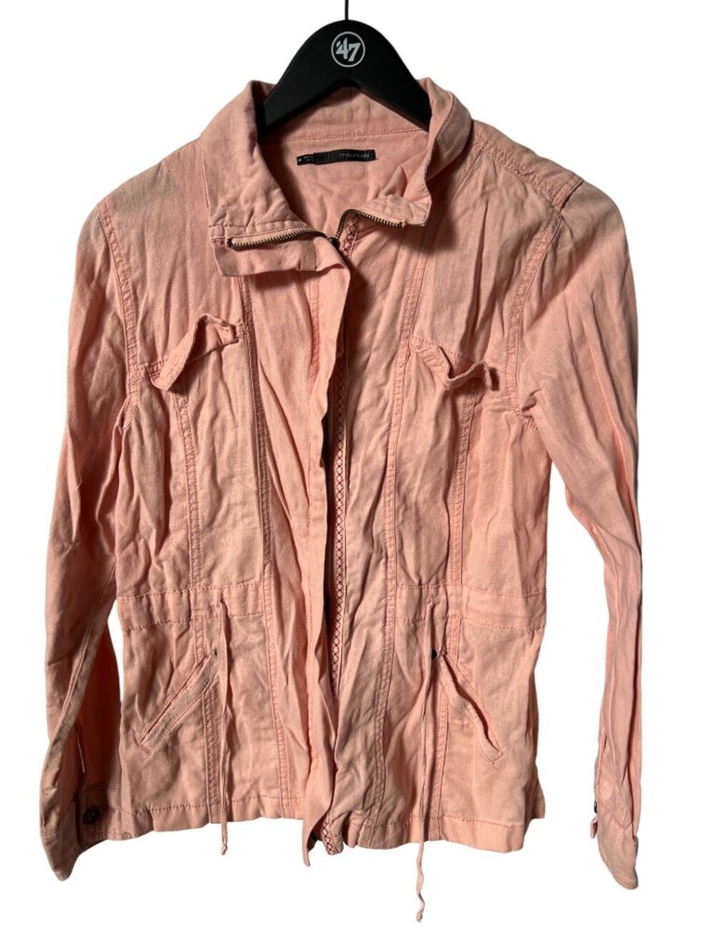 Maurices Anorak Jacket Medium Full Zip Drawstring Waist Linen Blend Peach Preppy